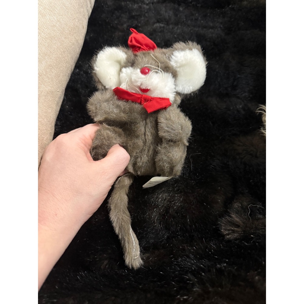 Vintage Target Dayton Hudson Corp Gray Plush Mouse Red Bow Tie Hat Toy